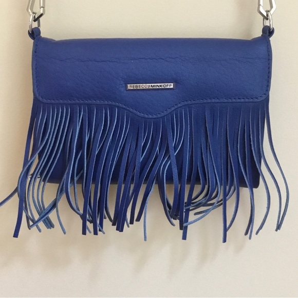 Rebecca Minkoff Blue Leather Fringe Case Mate Convertible Crossbody Bag Clutch - Picture 5 of 16